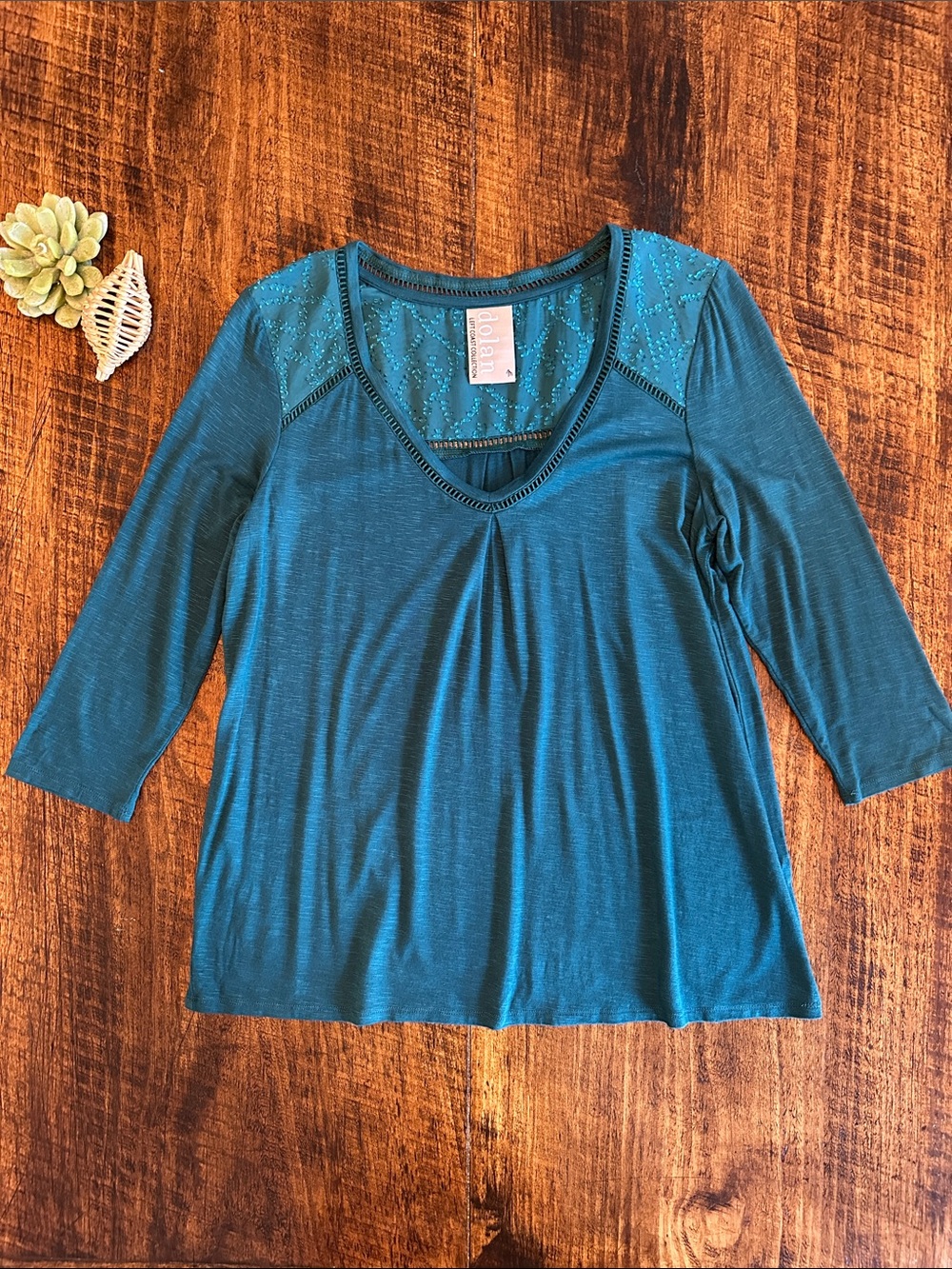 Anthropologie Dolan Left Coast Collection | Jewel-Tone Embroidered V-Neck Top, M